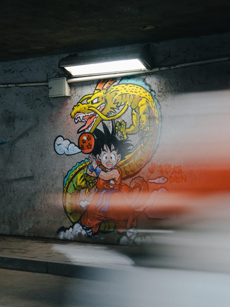 Dragon ball z graffiti art in an underpass.